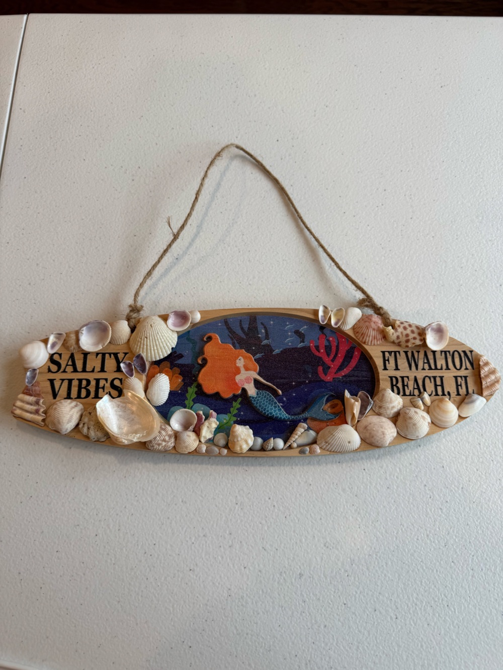 Salty Vibes Ft Walton Beach, FL Seashell Wall Sign - Blue & Tan